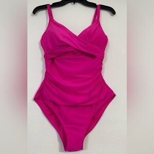 Essentials by CATALINA  Pink One Piece Swimsuit with Ruched Bodice Size M (8-10)